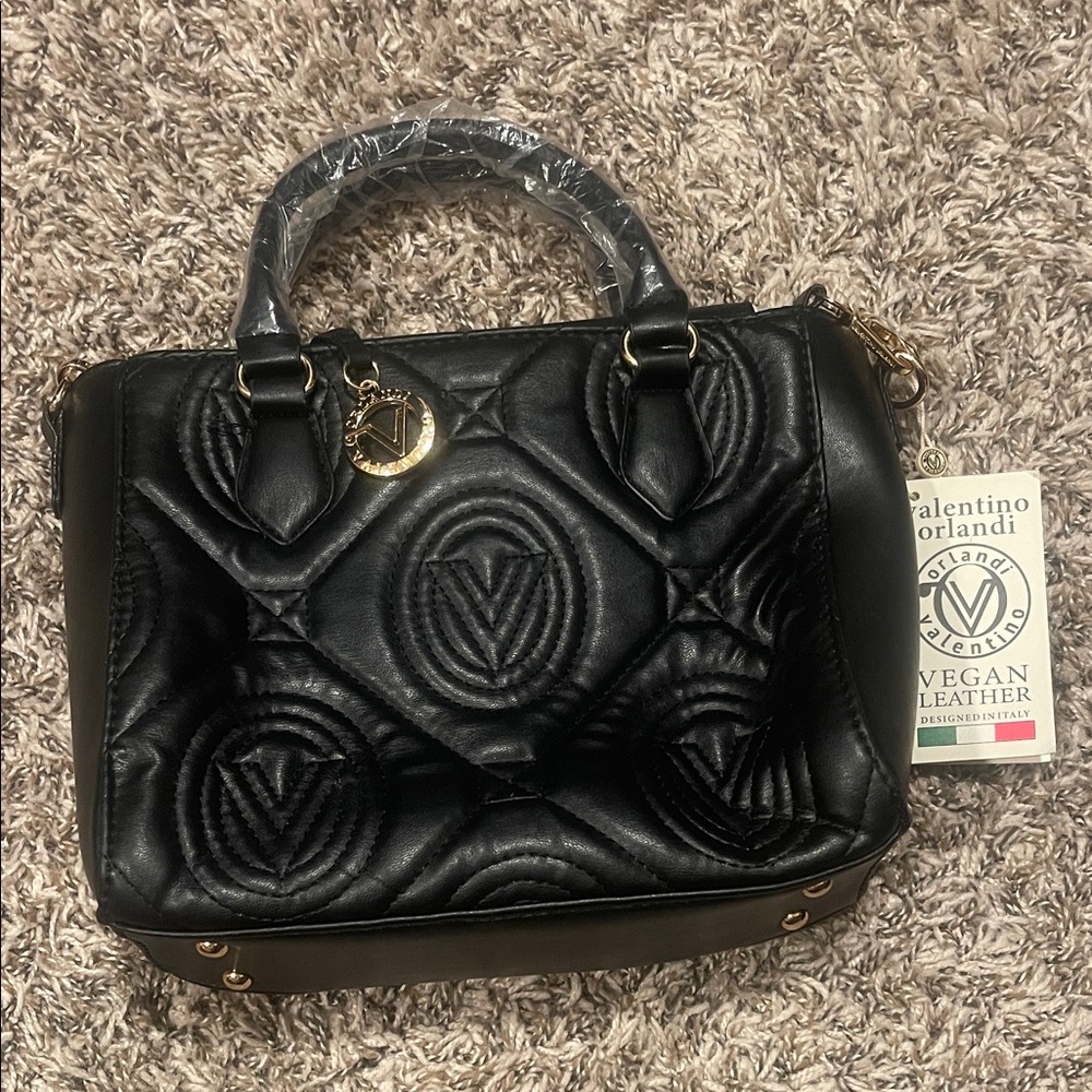 Valentino Orlandi Quilted Black Vegan Leather Satchel
